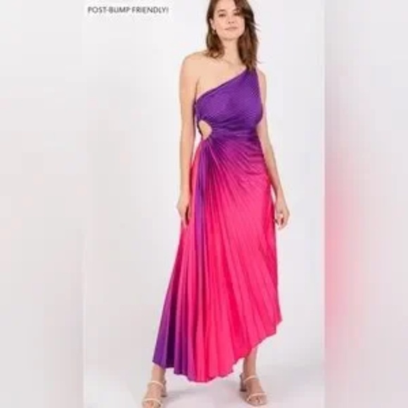Pinkblush Purple Ombre Pleated Asymmetrical Maternity Maxi Dress - Picture 3 of 8